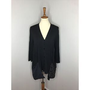 Alembika 3/4 Sleeve Assymetrical Langenlook Black‎ White Button-front Top Size 1